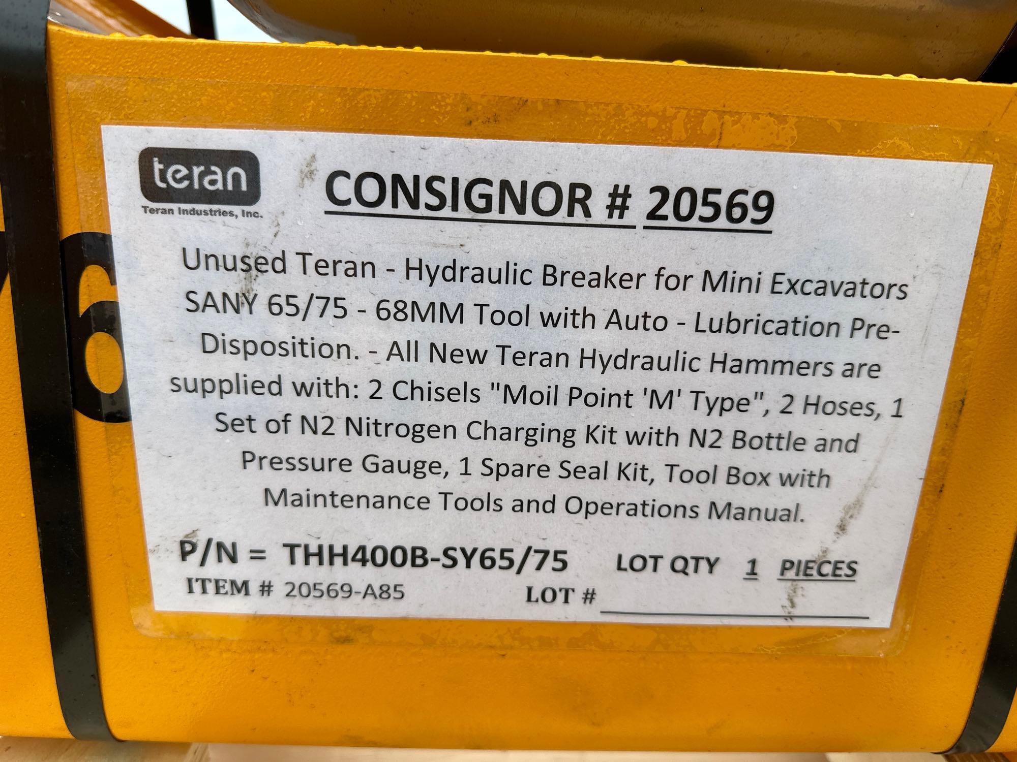 NEW TERAN THH400B HYDRAULIC HAMMER for Mini Excavators SANY 65/75 - 68MM Tool with Auto -