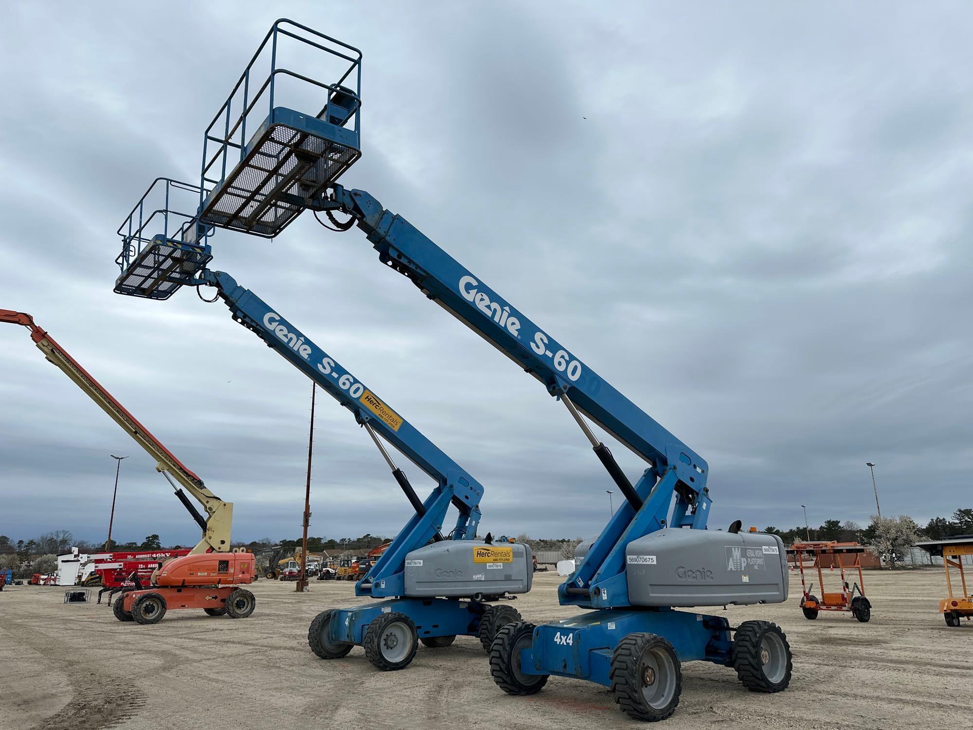 GENIE S60 BOOM LIFT SN:60049960 4x4, powered by diesel engine, equipped with 60ft. Platform height,