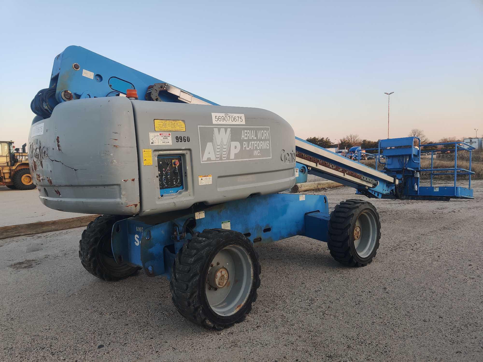 GENIE S60 BOOM LIFT SN:60049960 4x4, powered by diesel engine, equipped with 60ft. Platform height,