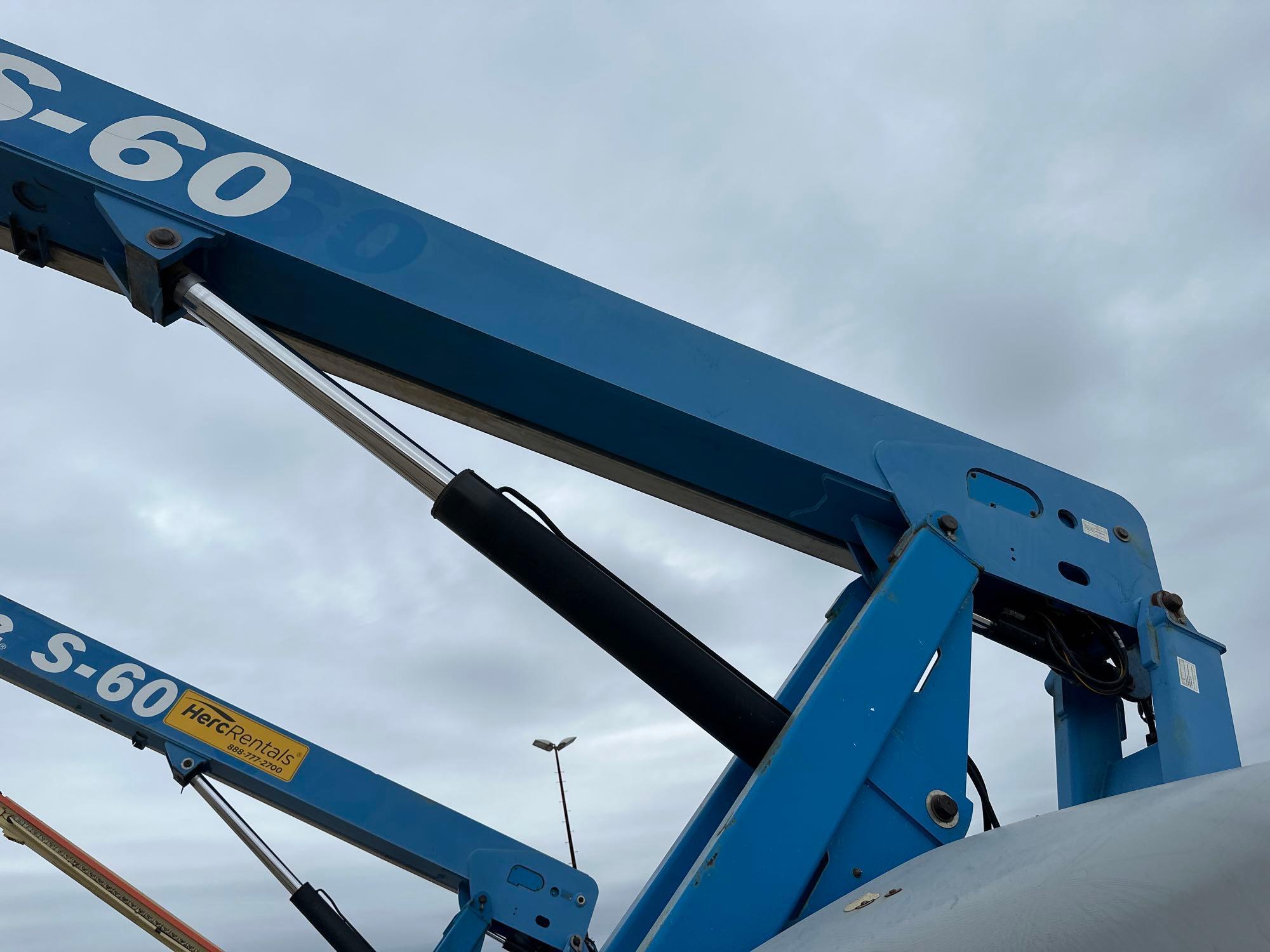 GENIE S60 BOOM LIFT SN:60049960 4x4, powered by diesel engine, equipped with 60ft. Platform height,