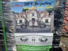 NEW GREATBEAR 20FT. BI-PARTING WROUGHT IRON GATE NEW SUPPORT EQUIPMENT With artwork "Deer" in the