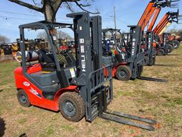 NEW HELI CPYD25 FORKLIFT SN-A1486 powered by LP engine, equipped with OROPS, 5,000lb lift capacity,