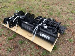 NEW LANTY 9 PC. PACKAGE EXCAVATOR ATTACHMENT includes quick hitch, rake, ripper, graber, auger,