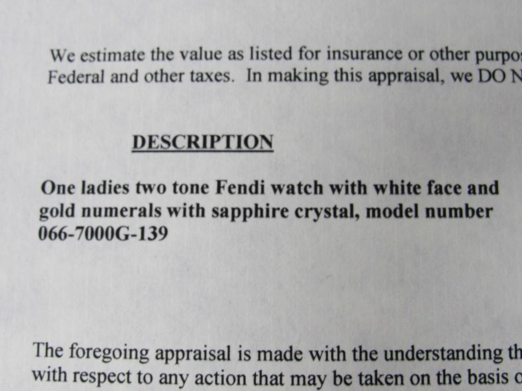 Designer Fendi Orologi Watch w/ Appraisal