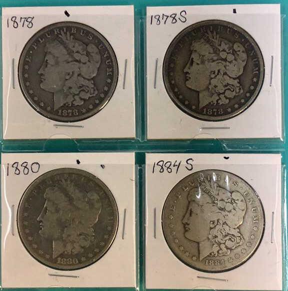 (qty- 4) Morgan Silver Dollars (4x the Bid)