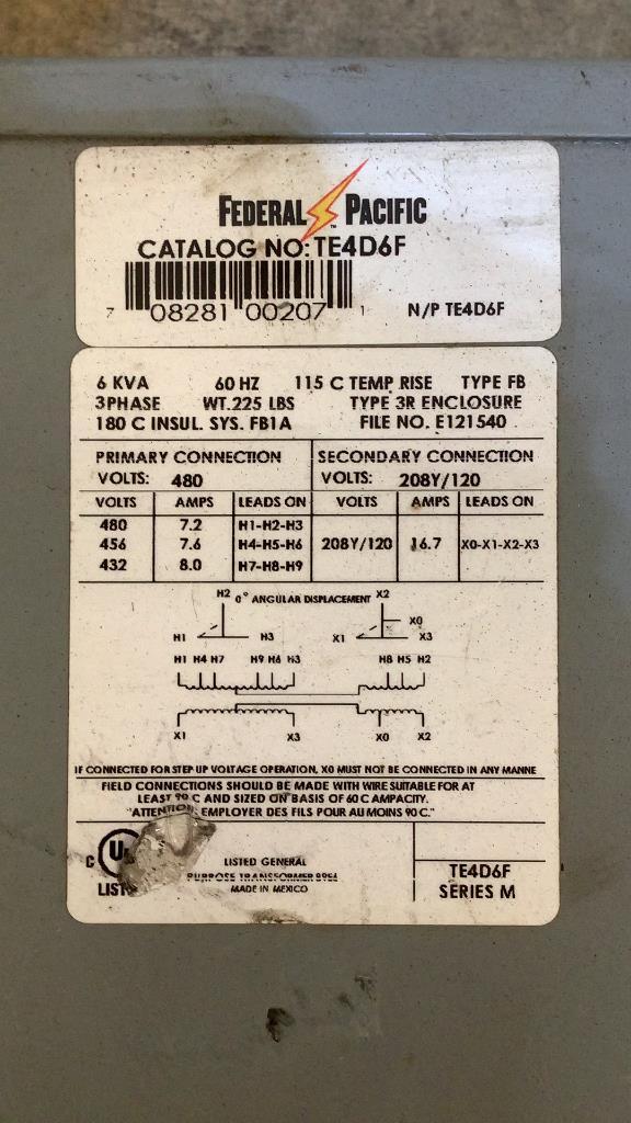 Federal Pacific Transformer 6 Kva