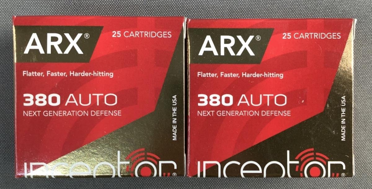 (2x) 25 Rnds 380 Auto Inceptor ARX Ammo