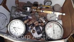 Lot of Grease Guns, Caulking Guns, Pieces/Parts, Pipe with Gauges