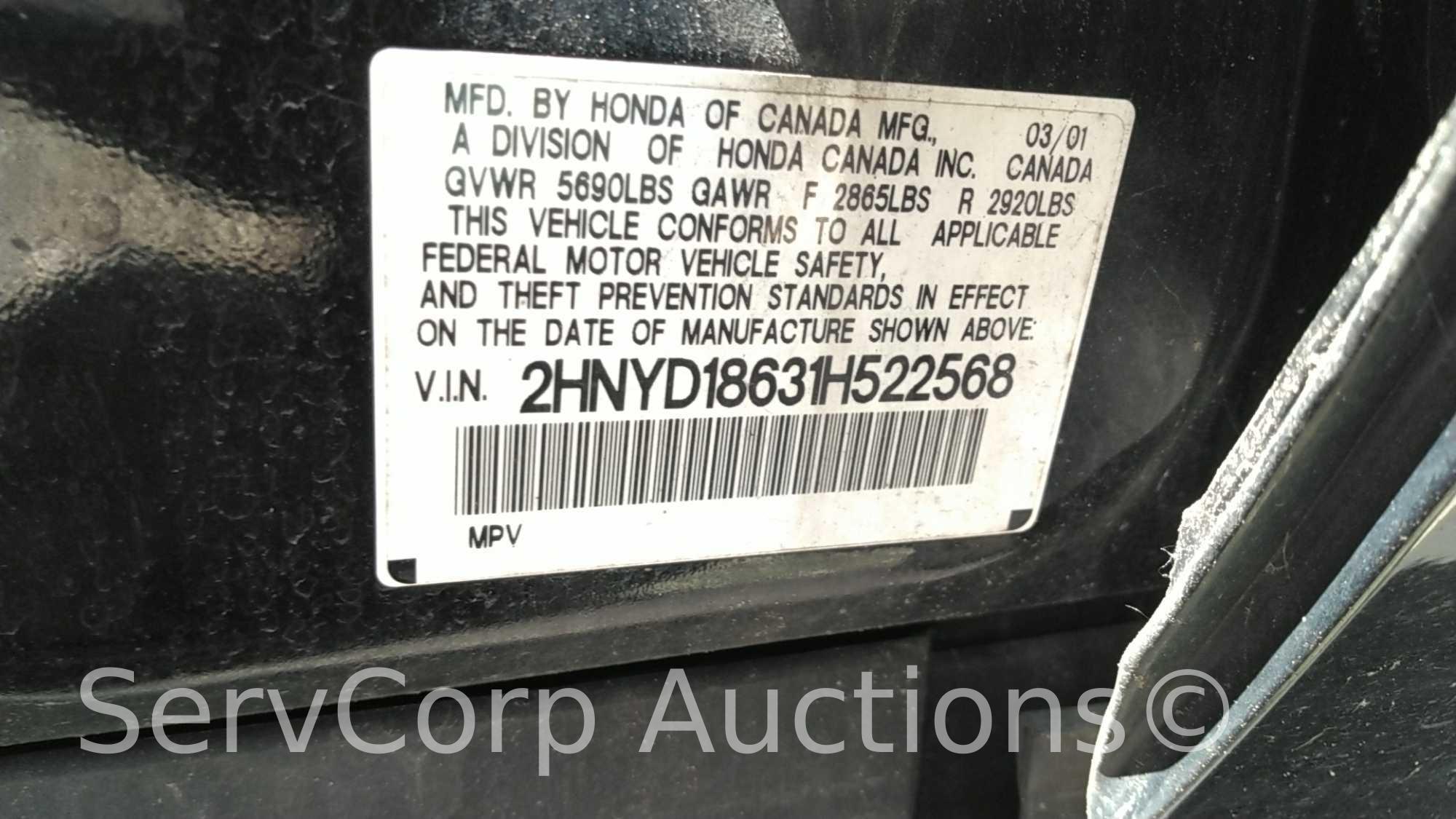 2001 Acura MDX Multipurpose Vehicle (MPV), VIN # 2HNYD18631H522568