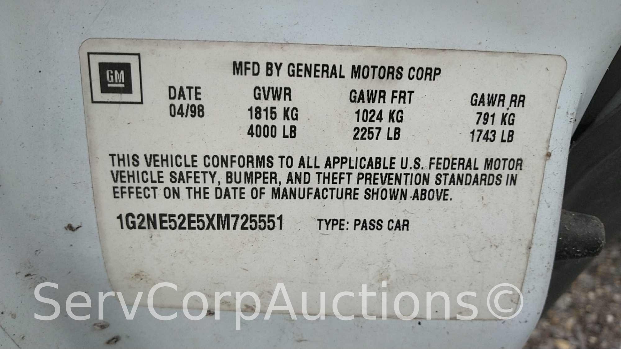 1999 Pontiac Grand Am Passenger Car, VIN # 1G2NE52E5XM725551, Salvage