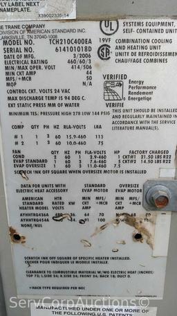 Trane Package A/C Unit SN: 614101018D