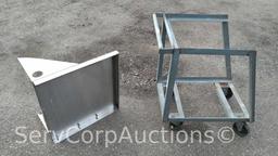 Lot of Stainless Wall Mount Shelf & 4-Wheel Utility Dolly