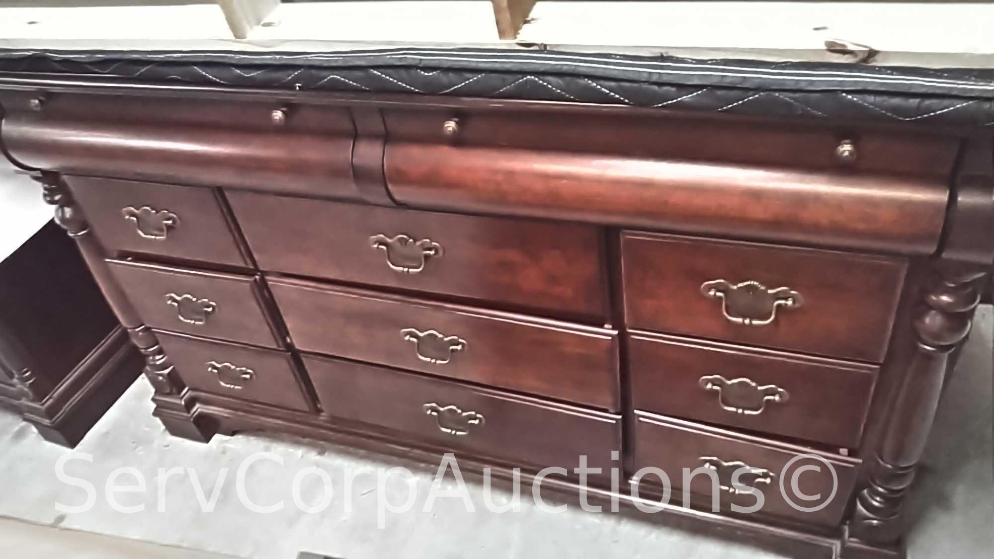 Bedroom Set w/King Sleigh Bed, Dresser, 2 Night Stands