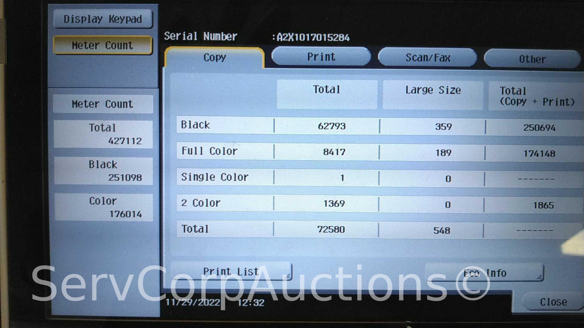 2016 Konica Minolta Bizhub C654e Multifunction Printer