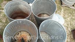 Lot of 4 Galvanized Trash Cans with Lids