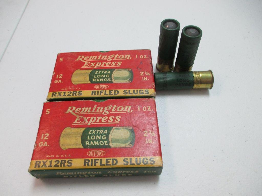 A-3 VINTAGE 2 boxes of Remington Express 12 Gauage 2 3/4 in slugs RX12RS Rifled Slugs.