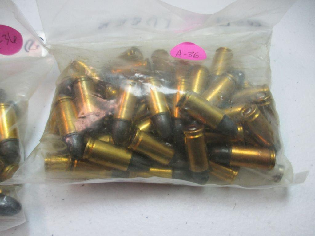 A-36 100 9mm Luger rounds in bags. Brass with lead heads