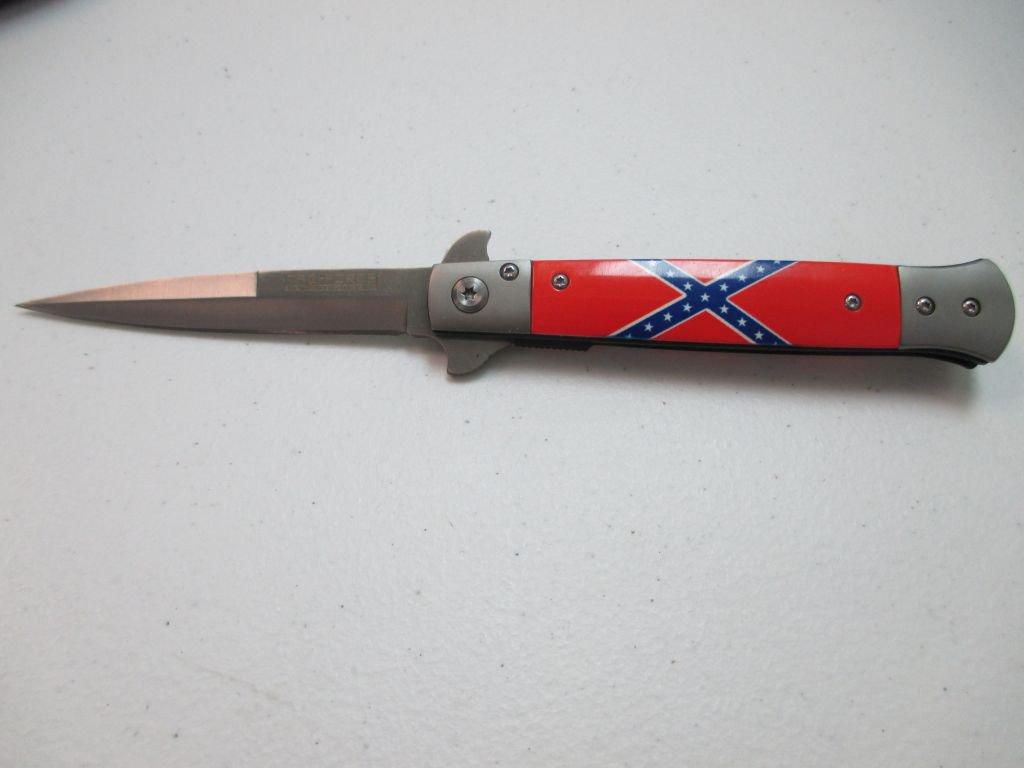 jr-7 Brand new Rebel flag stilletto knife. 6in closed and 10.5 open