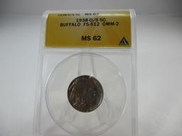 t-14 1938-D/S ANACS Graded MS-62 FS-512 OMM-2 Buffalo Nickle