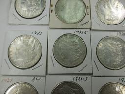 g-23 10 1921 Morgan Silver Dollars. All average to better condition