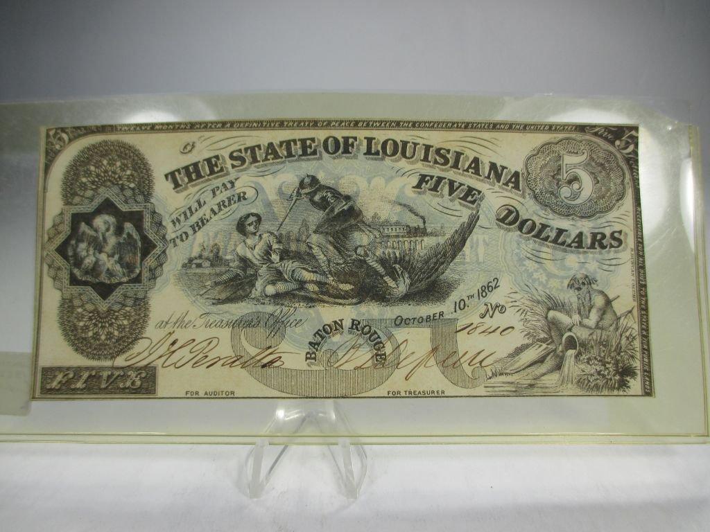 jr-17 1862 The State Bank of Louisiana $5 Confederate states Note in UNC Condition. This rare note d