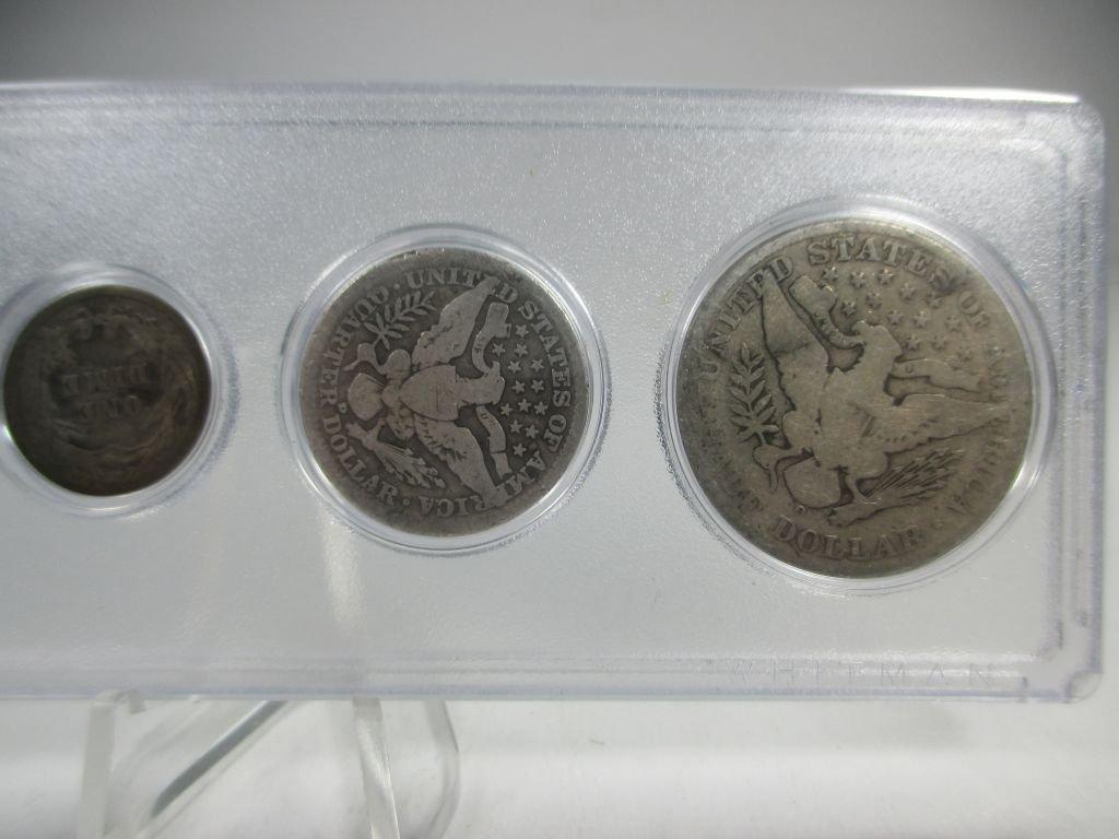 g-23 1907 Type coin set in circulated condition. Silver half, quarter and dime as well as a nickel a