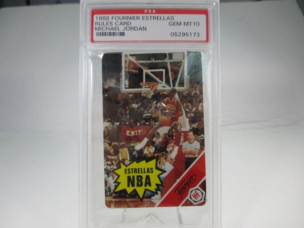 PSA GEM MT 10. 1988 Fournier Estrellas Rules Card. Michael Jordan