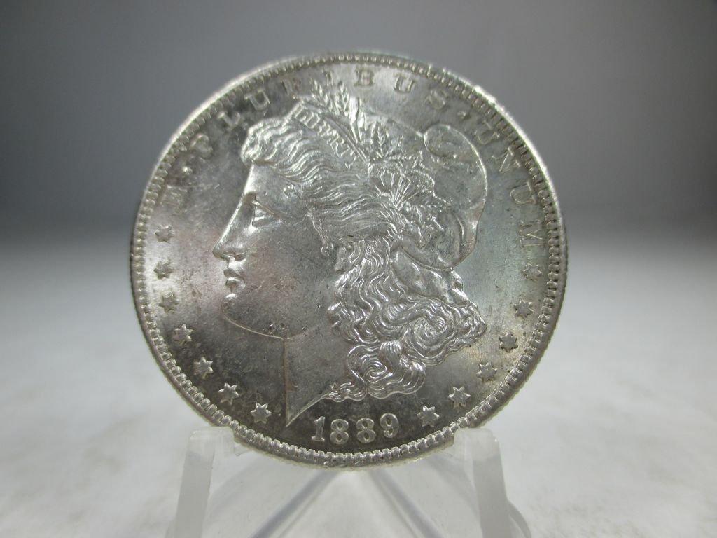 v-1 Gem BU 1889-S Morgan Silver Dollar. Full mint luster on a well struck coin