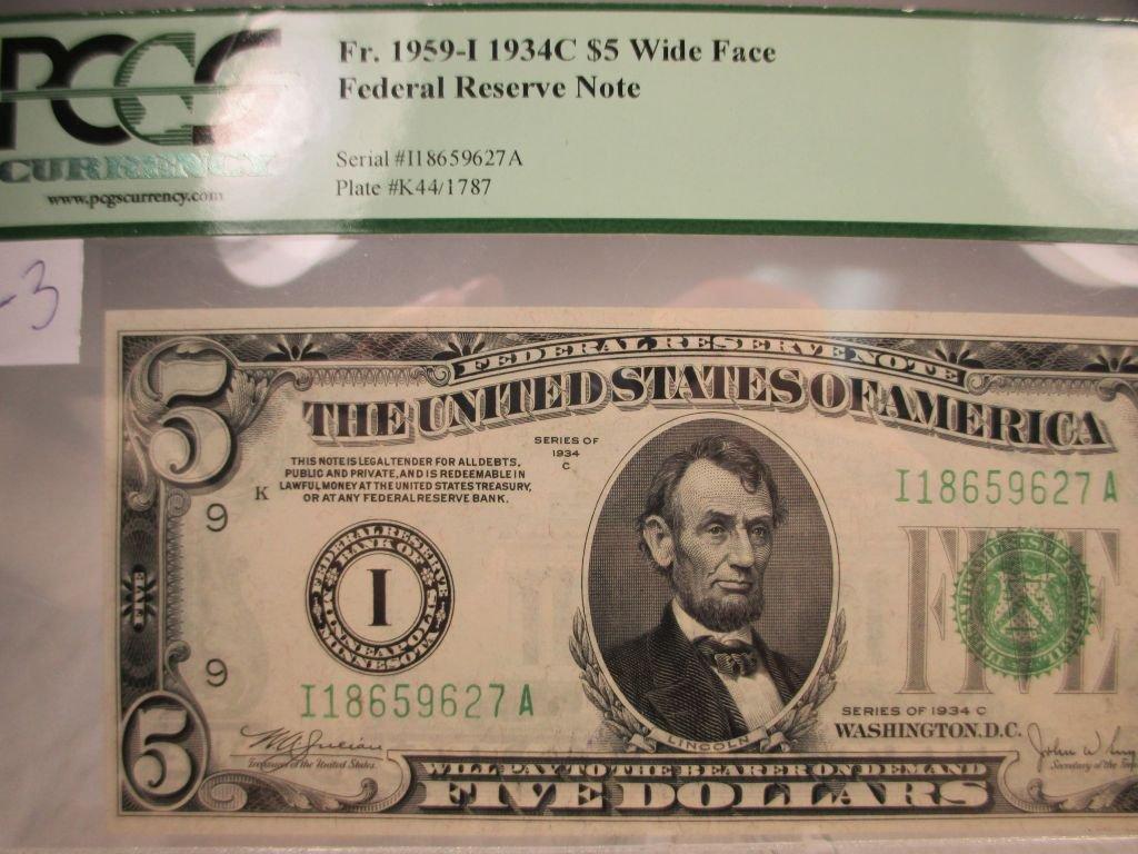 c-3 PCGS Choice New 64PPQ 1934-C $5 Wide Face Federal Reserve Note