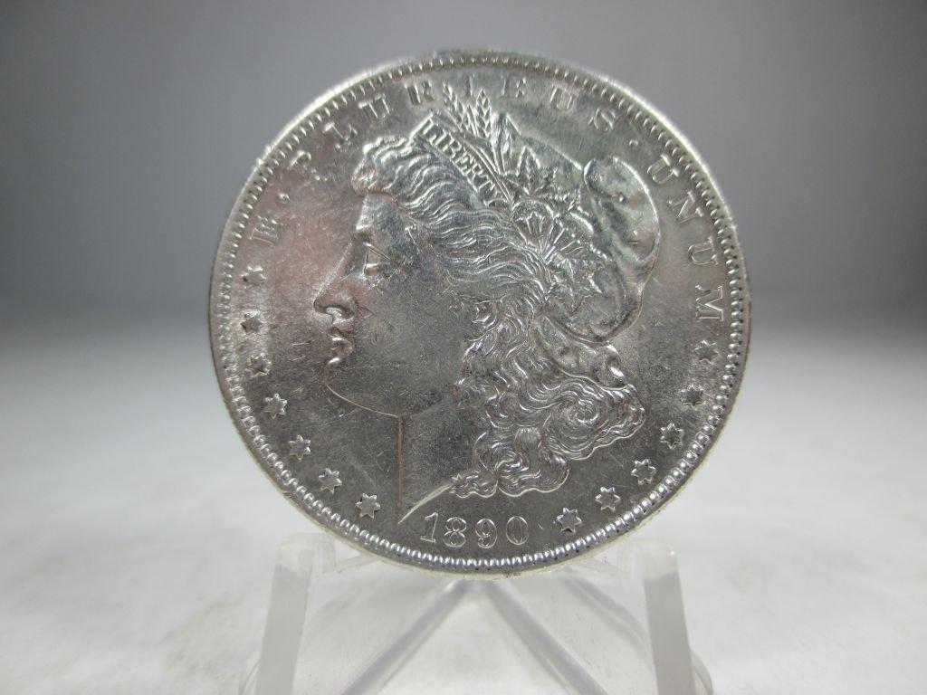 a-5 AU 1890-S Morgan Silver Dollar