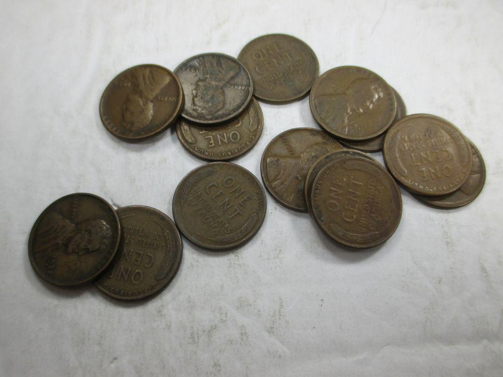 a-10 Bag of 14 Early date Lincoln wheat cents. Mostly 1920's