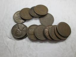 a-10 Bag of 14 Early date Lincoln wheat cents. Mostly 1920's