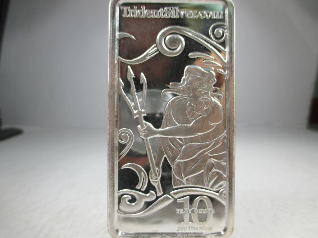 t-8 Numbered Trident Mint 10oz .999 Silver Bar.