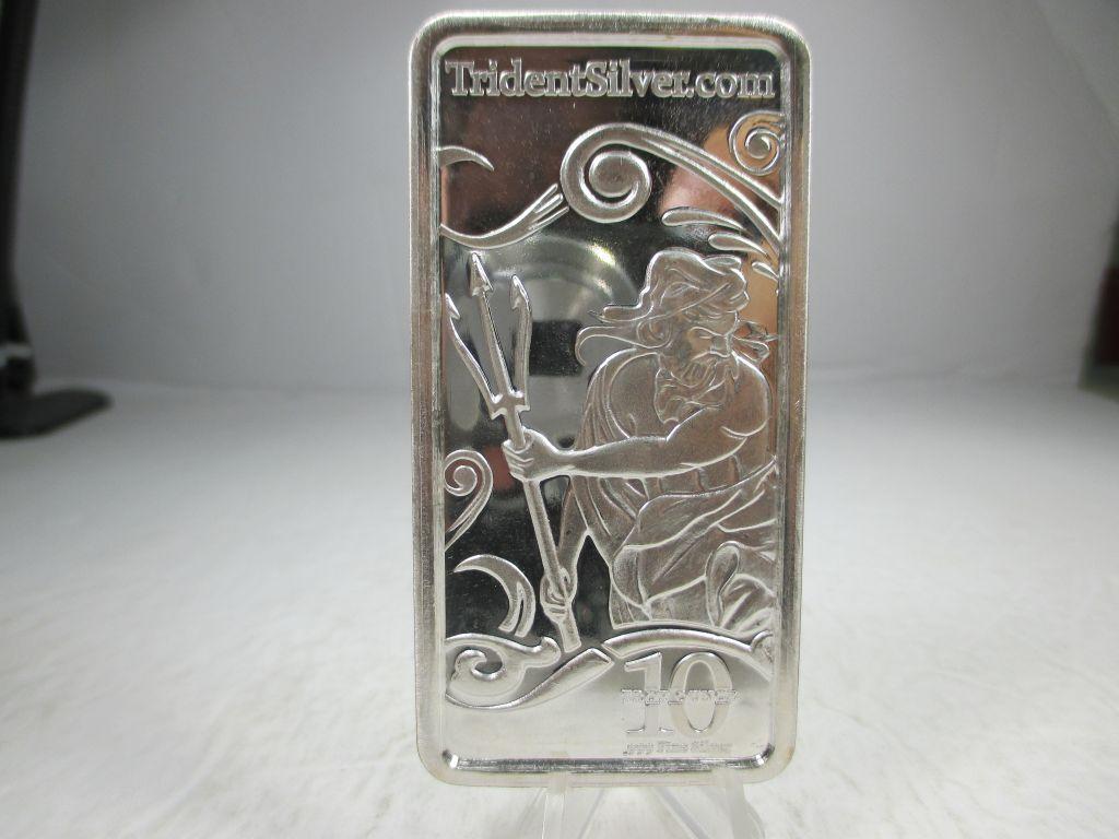 t-8 Numbered Trident Mint 10oz .999 Silver Bar.