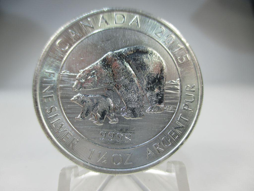 t-19 GEM BU 2015 Canada $8 1 1/2 .9999 Silver Polar Bear