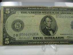 k-2 1914 Large Size $5 Blue Seal Note