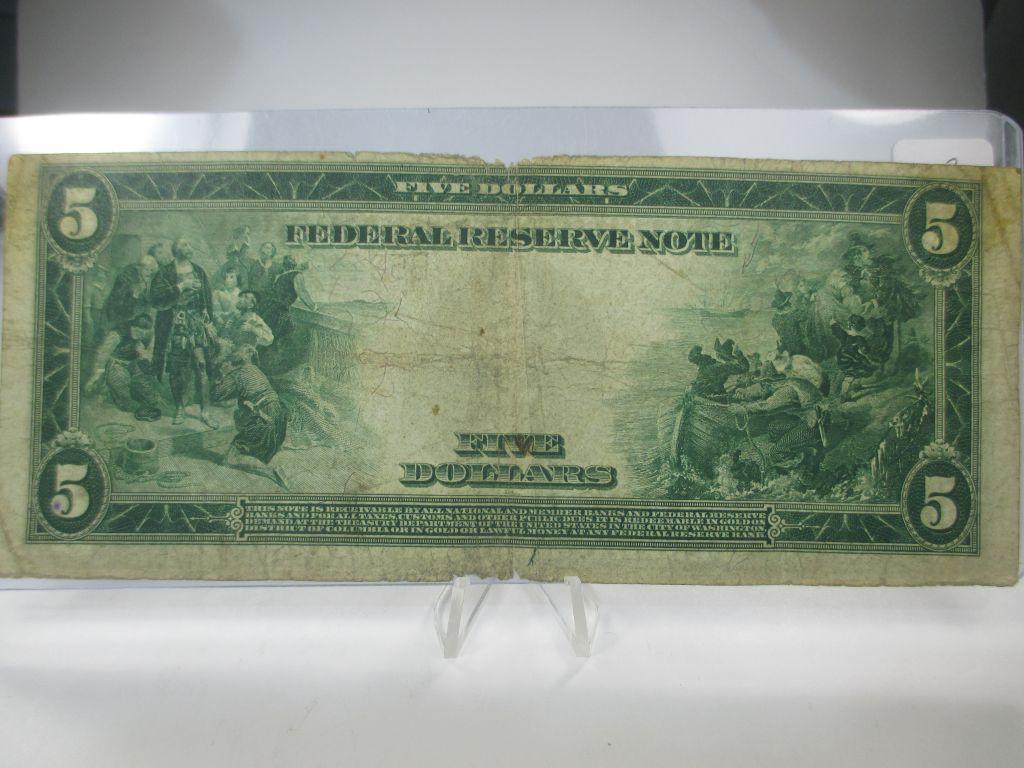 k-2 1914 Large Size $5 Blue Seal Note