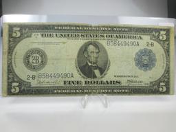 k-2 1914 Large Size $5 Blue Seal Note