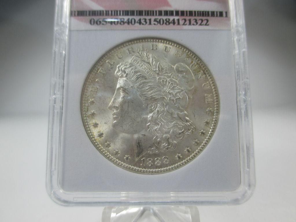 t-4 1888-P Gem BU Morgan Silver Dollar. Full mint luster and great eye appeal