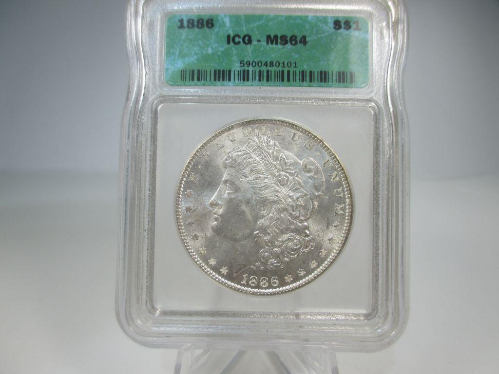 t-27 1886-P ICG MS-64 Morgan Silver Dollar