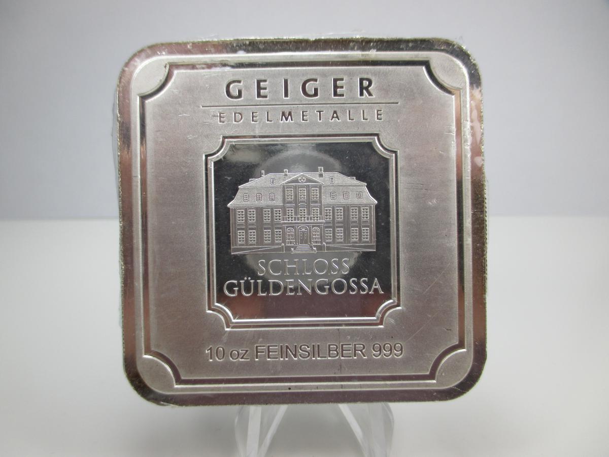 m-13 Sealed Geiger 10 Ounce .999 Silver Bar