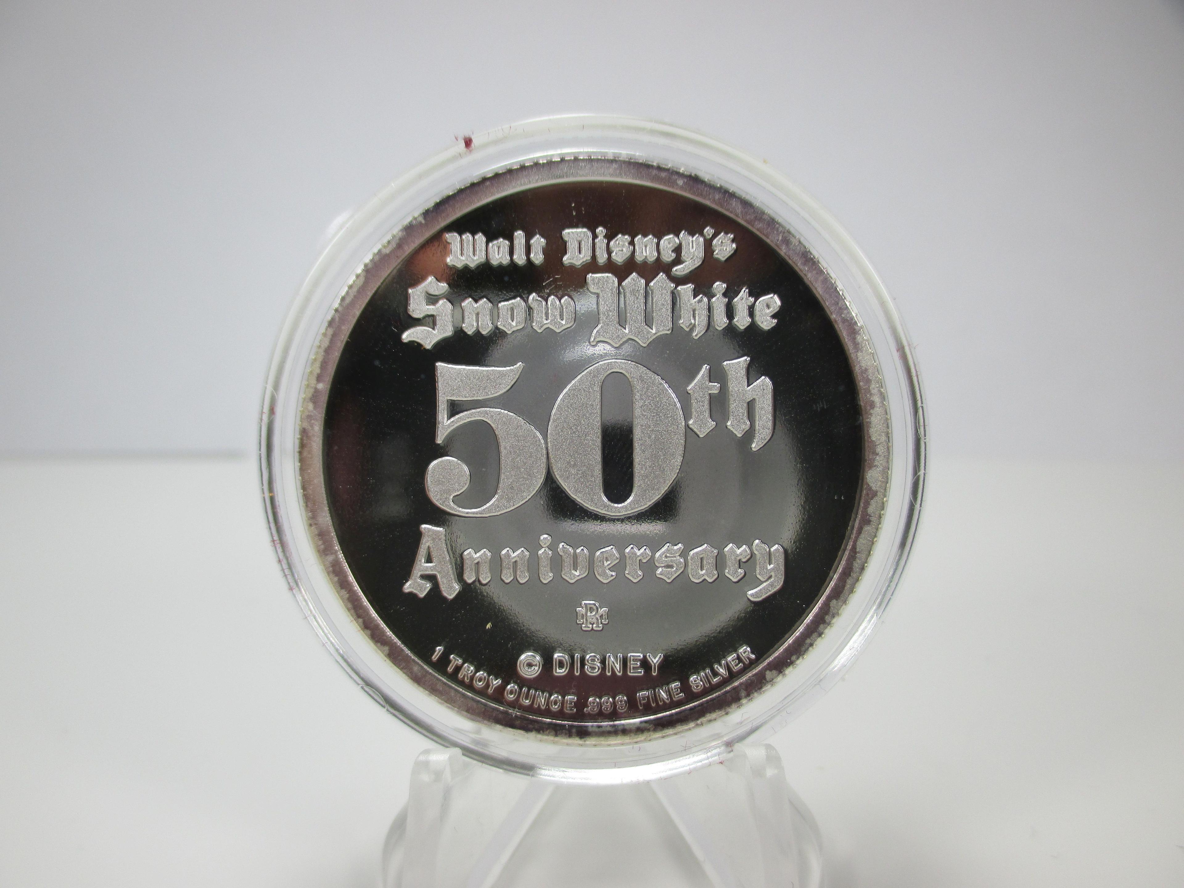 m-19 Vintage Collector 1987 Snow White and The Seven Dwarfs "Happy" 1 Ounce .999 Silver Round Serial