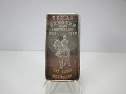 m-2 Vintage Texas Ranger 150th Anniversary 1 Ounce .999 Silver Bar