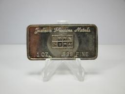 m-8 Vintage Jackson Precious Metals 1 Ounce .999 Silver Bar