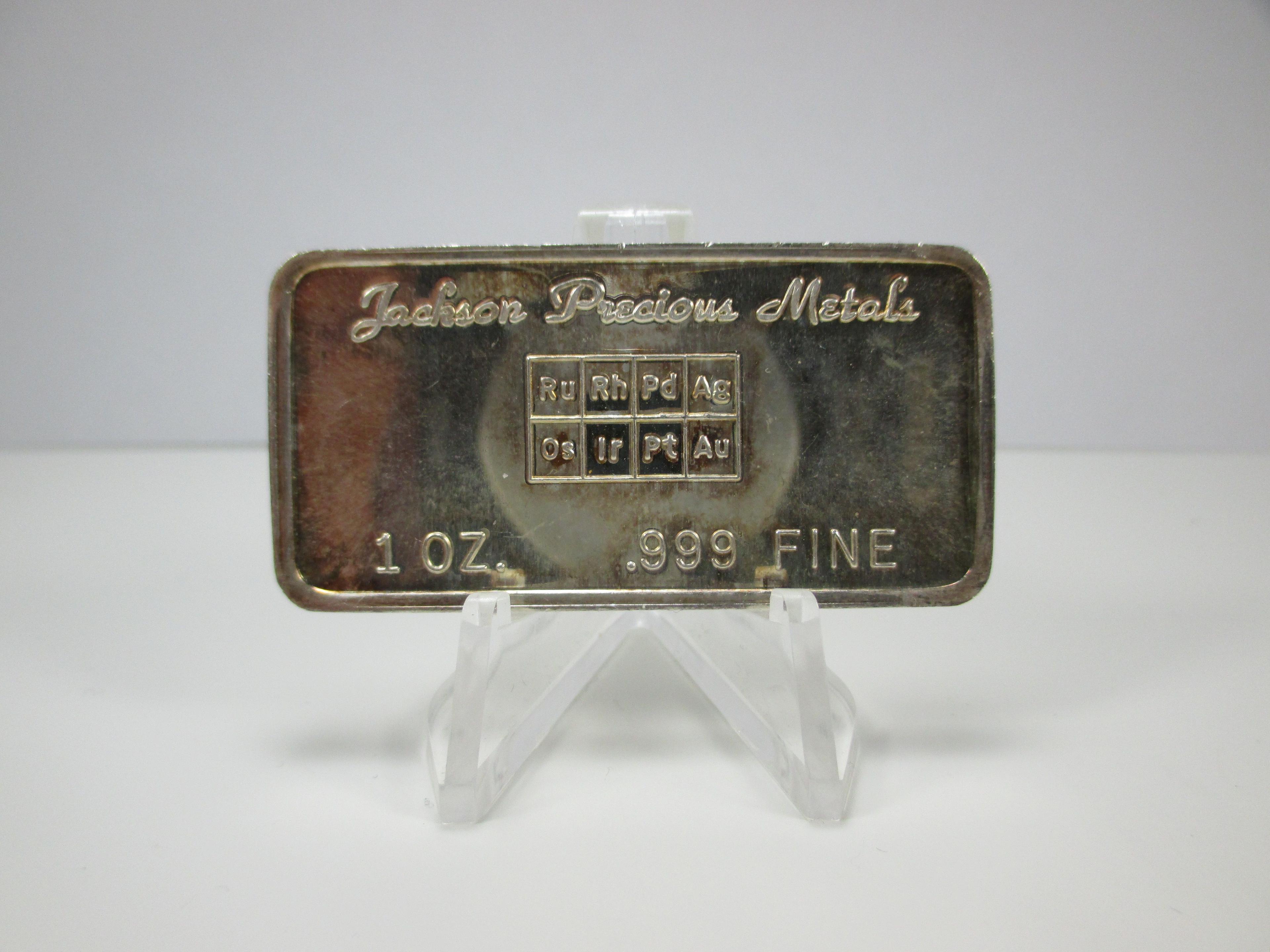 m-8 Vintage Jackson Precious Metals 1 Ounce .999 Silver Bar