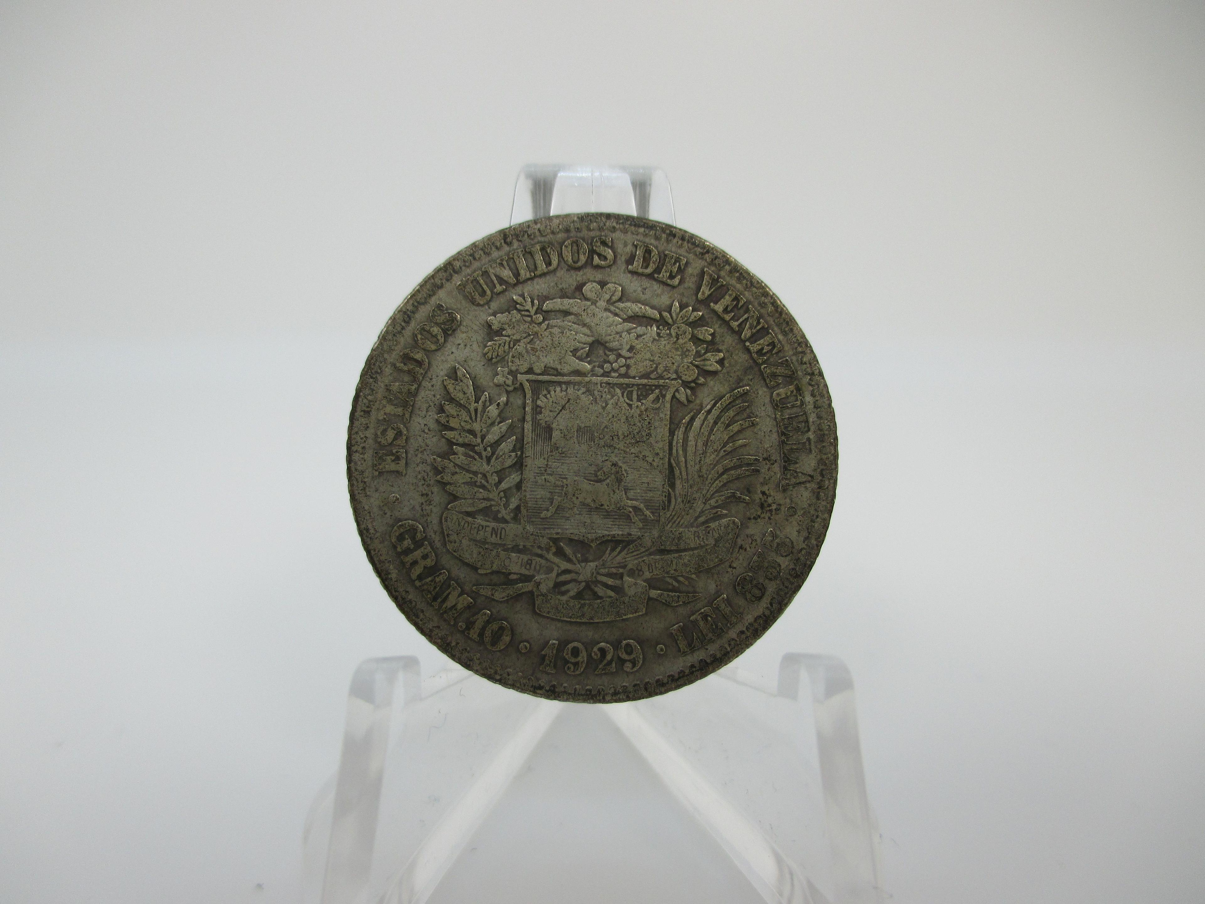 t-10 1929 Venezuela Silver 10 Gram