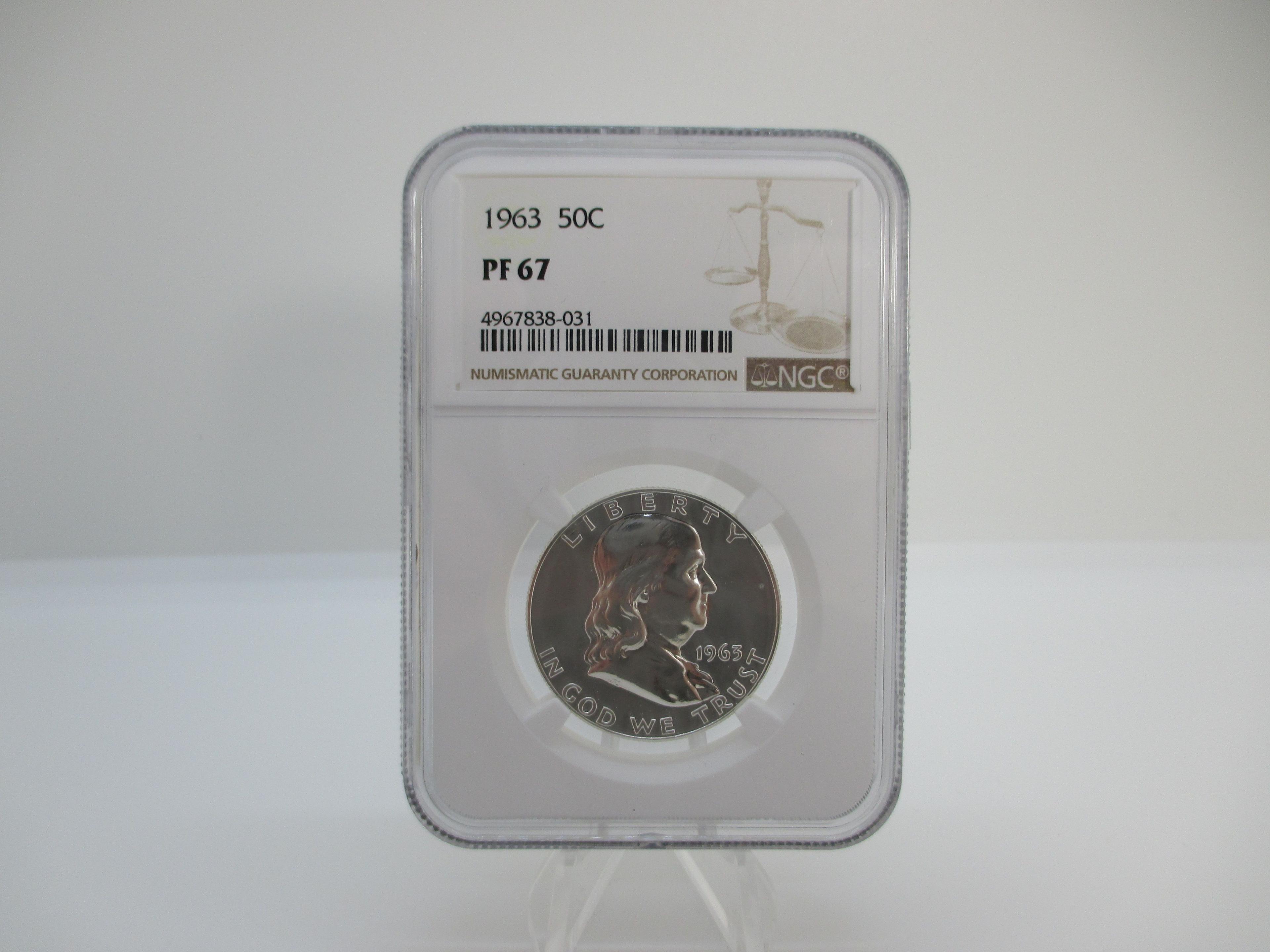 t-40 NGC Graded PF67 1963 Franklin Silver Half Dollar