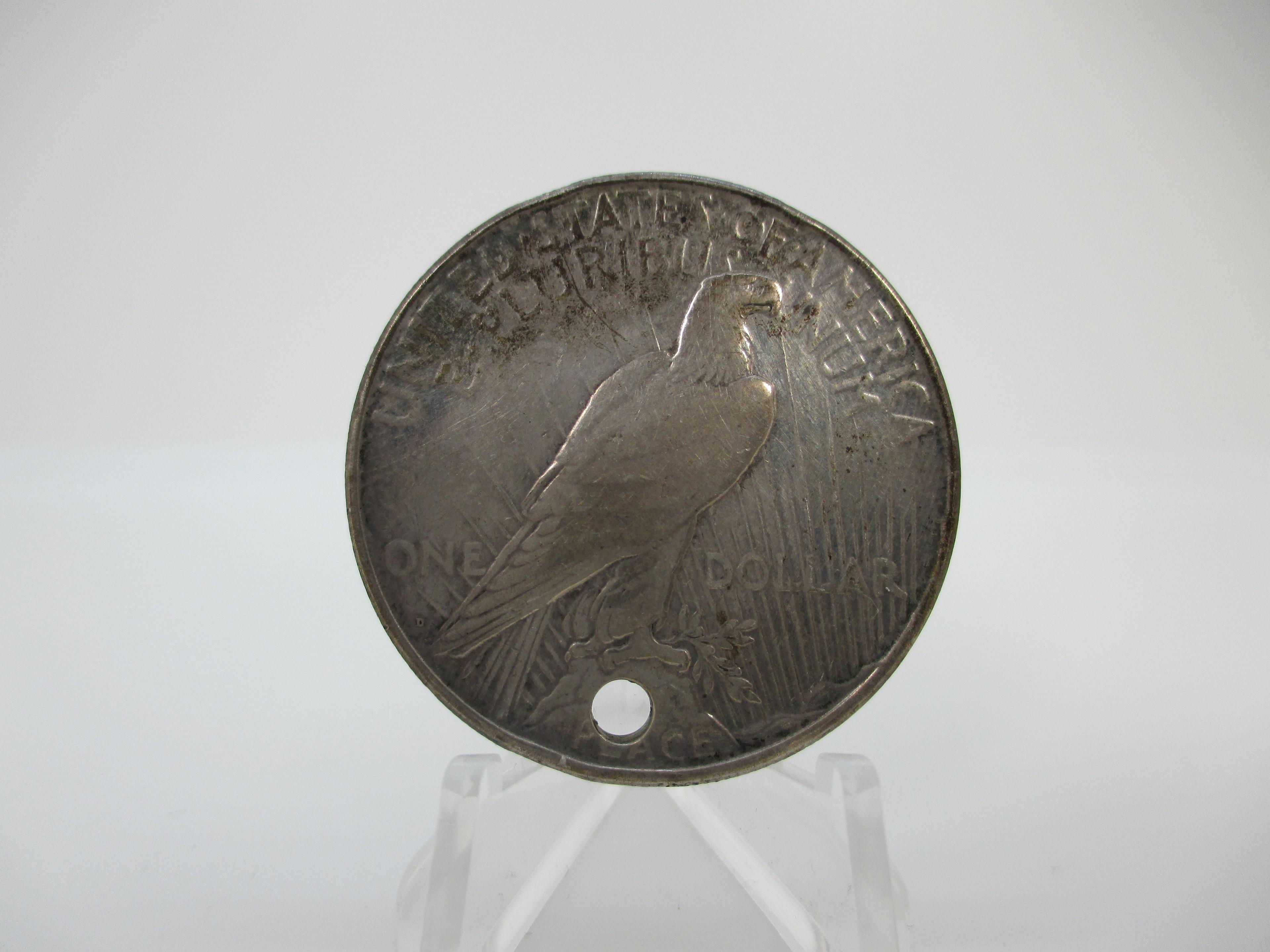 t-48 1923-D Peace Silver Dollar With Hole in it