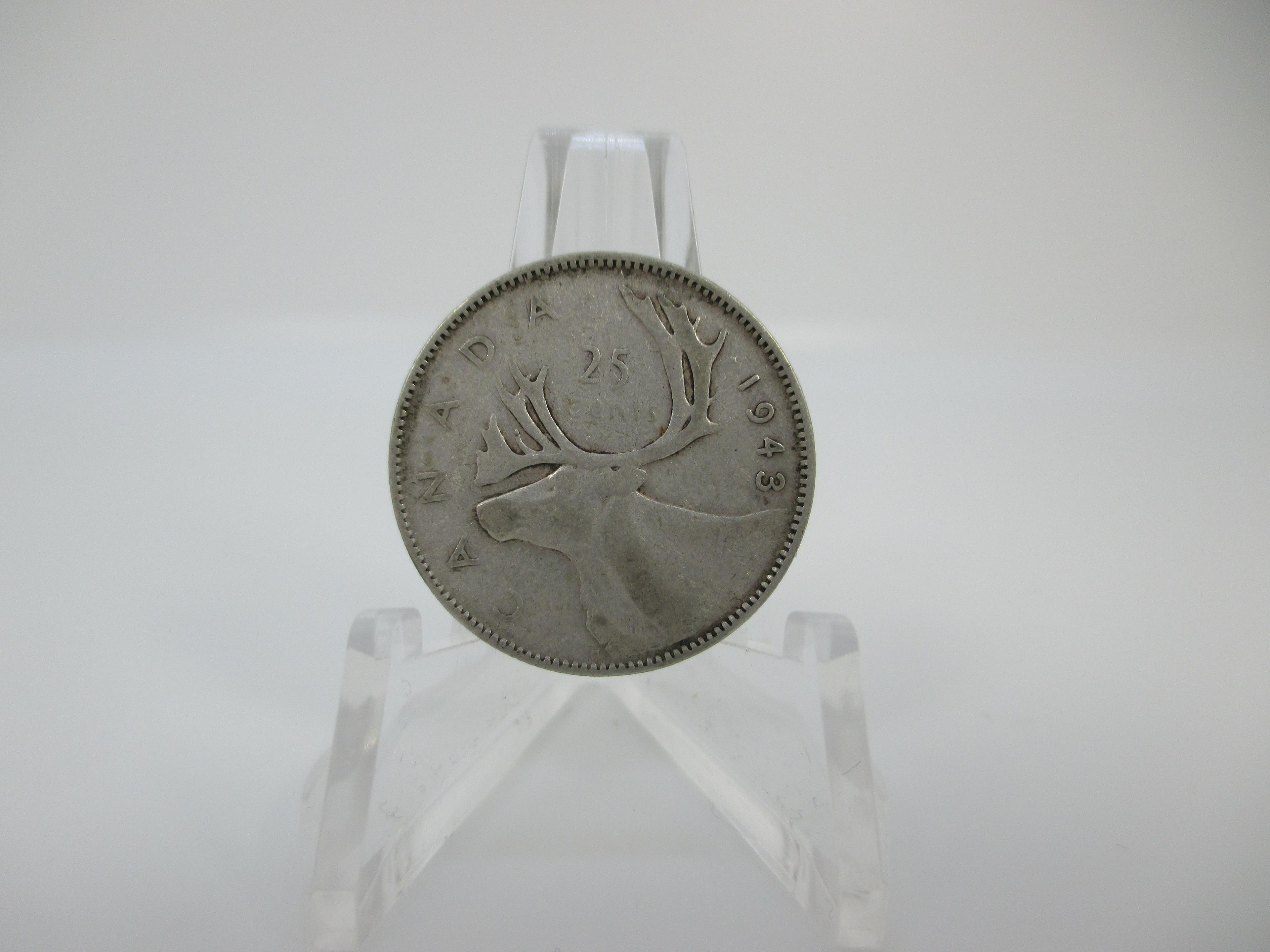 t-22 1943 Canada Silver Quarter