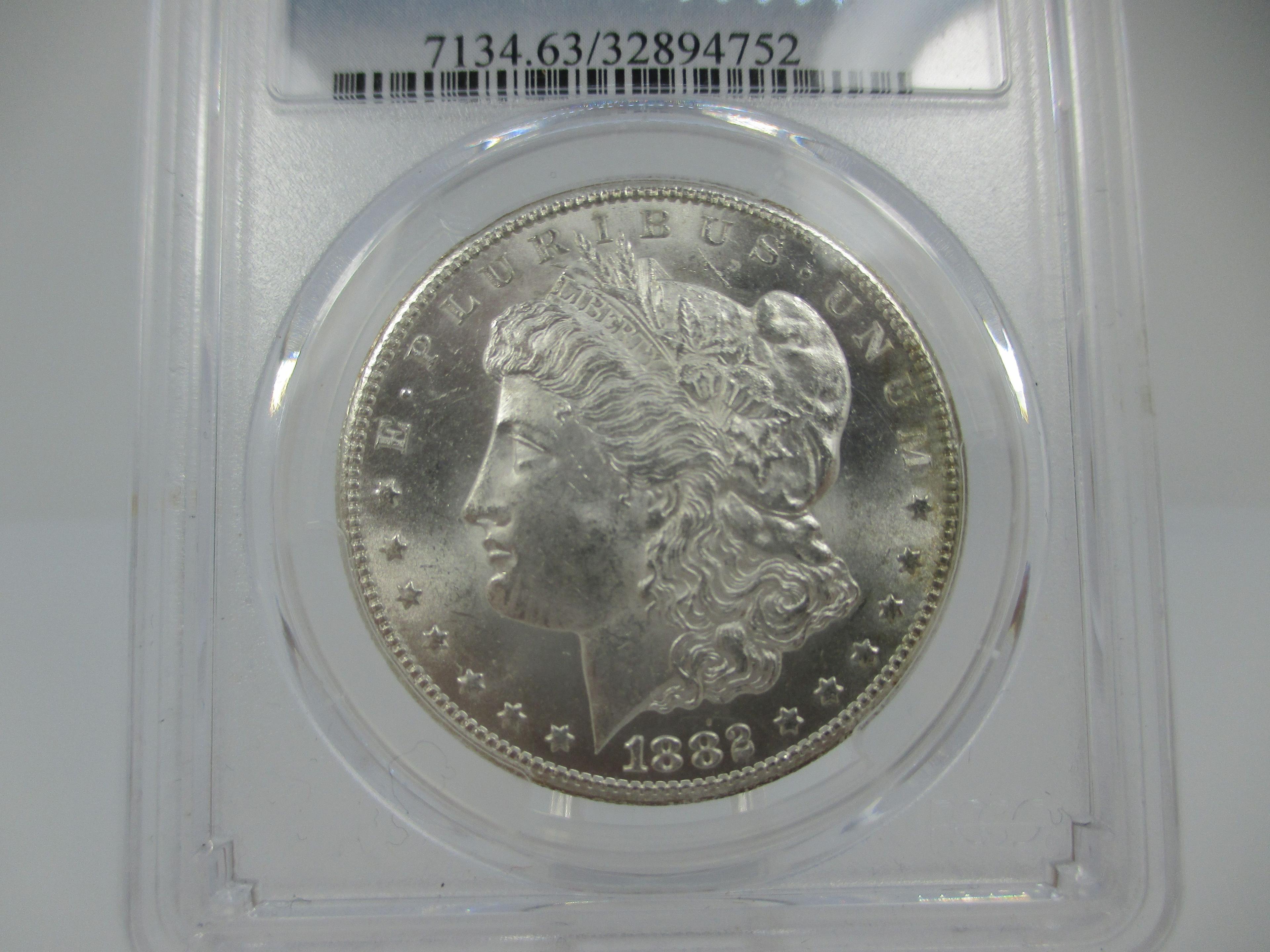 t-1 PCGS Graded MS63 1882 Carson City Morgan Silver Dollar